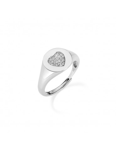 Amen | Diamonds | Anello in argento 925‰ con cuore in pavè di zirconi bianchi | RCHHBBZ