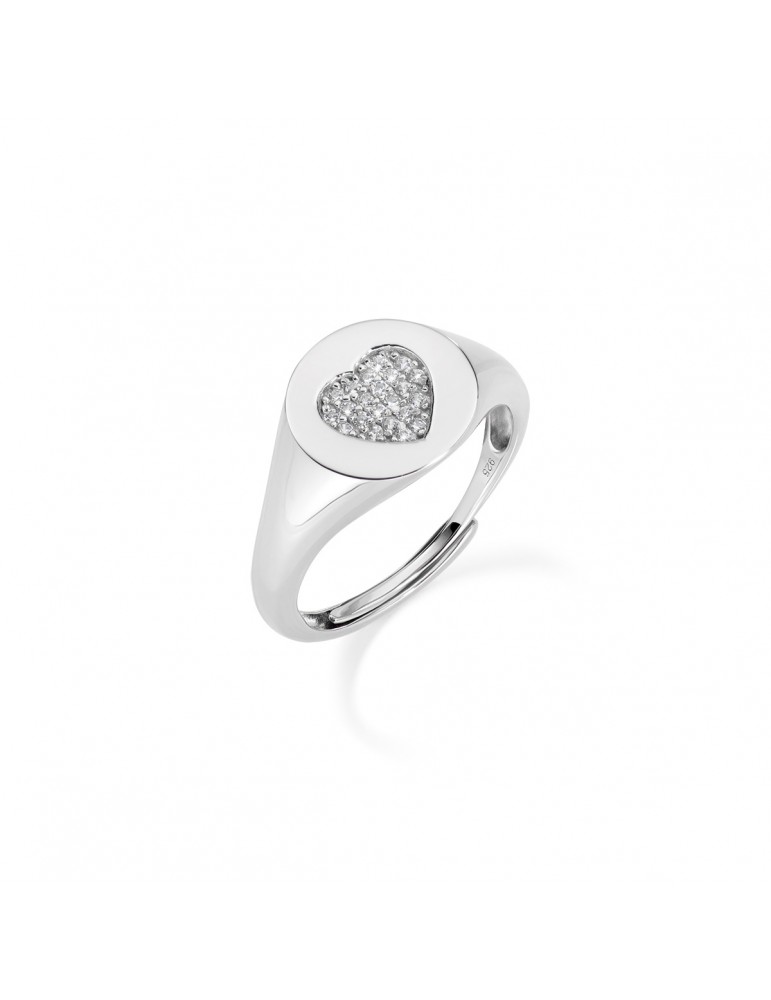 Amen | Diamonds | Anello in argento 925‰ con cuore in pavè di zirconi bianchi | RCHHBBZ