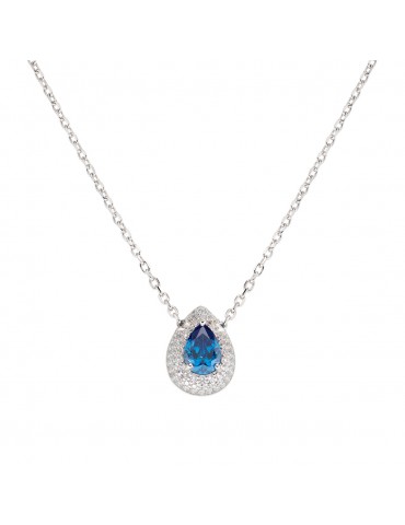 Amen | Diamonds | Collana in argento 925‰ con zircone blu e zirconi bianchi | CLGOBBLBZ