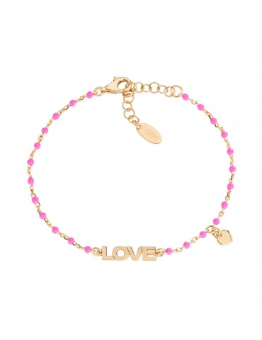 Amen | Ti Amo | Bracciale in argento 925‰ dorato con sfere in smalto fucsia | BRSMLOGF1