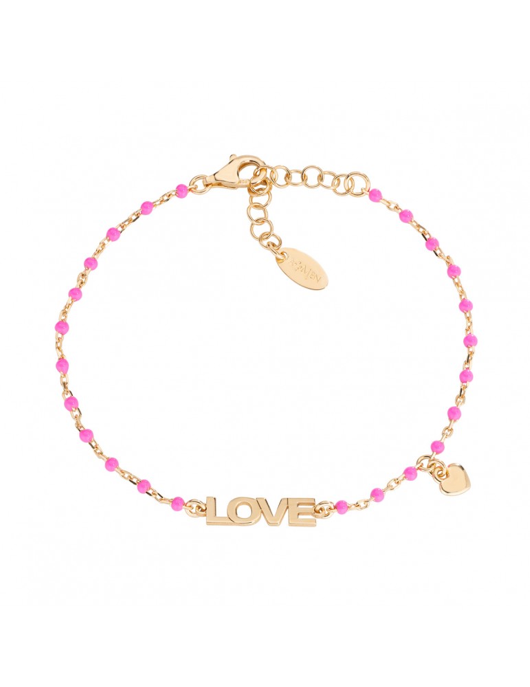 Amen | Ti Amo | Bracciale in argento 925‰ dorato con sfere in smalto fucsia | BRSMLOGF1