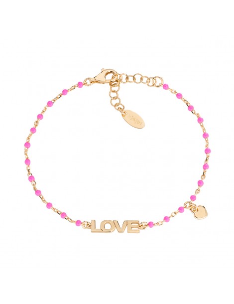 Amen | Ti Amo | Bracciale in argento 925‰ dorato con sfere in smalto fucsia | BRSMLOGF1