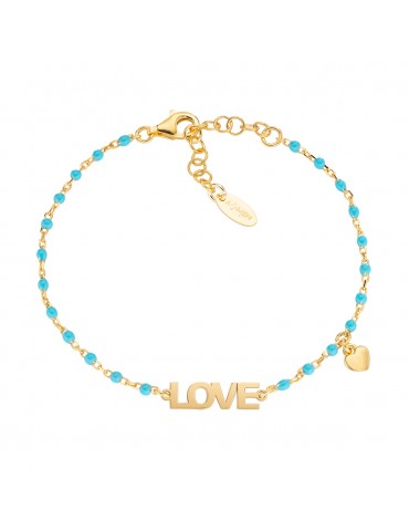 Amen | Ti Amo | Bracciale in argento 925‰ dorato con sfere in smalto turchese | BRSMLOGT1