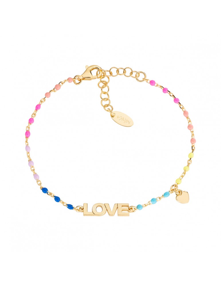 Amen | Ti Amo | Bracciale in argento 925‰ dorato con sfere in smalto multicolor | BRSMLOGM1