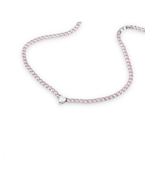 Stroili | Lady Chic | Collana tennis in acciaio con cuore in cristallo bianco e cristalli rosa | 1685850