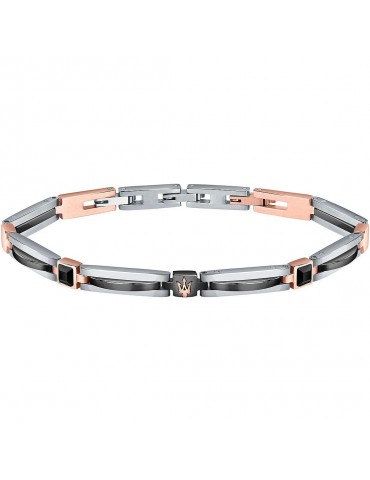 Maserati | Jewels | Bracciale in acciaio PVD rosa con ceramica nera e cristalli neri | JM223ATZ19