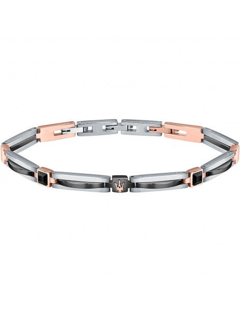 Maserati | Jewels | Bracciale in acciaio PVD rosa con ceramica nera e cristalli neri | JM223ATZ19