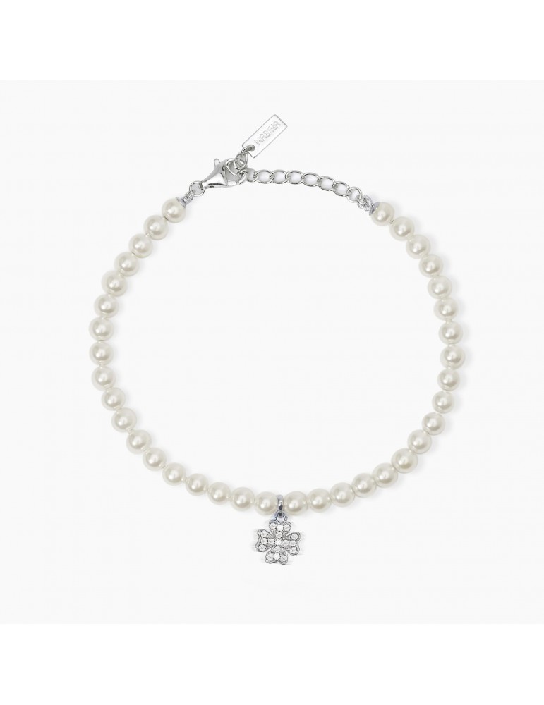 Mabina gioielli | E' Solo Fortuna | Bracciale con perle coltivate e ciondolo in argento 925‰ con zirconi bianchi | 533738