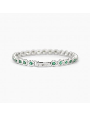 Mabina gioielli | Milanesienne | Bracciale in argento 925‰ con smeraldo sintetico e zirconi bianchi | 533824