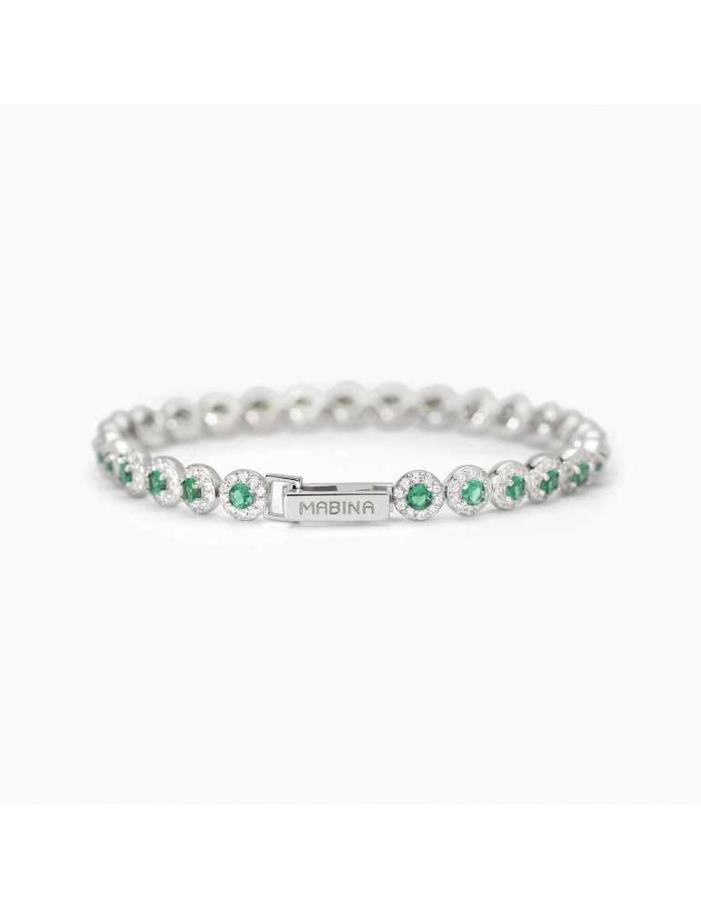 Mabina gioielli | Milanesienne | Bracciale in argento 925‰ con smeraldo sintetico e zirconi bianchi | 533824