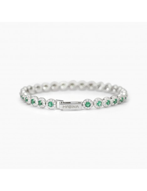 Mabina gioielli | Milanesienne | Bracciale in argento 925‰ con smeraldo sintetico e zirconi bianchi | 533824