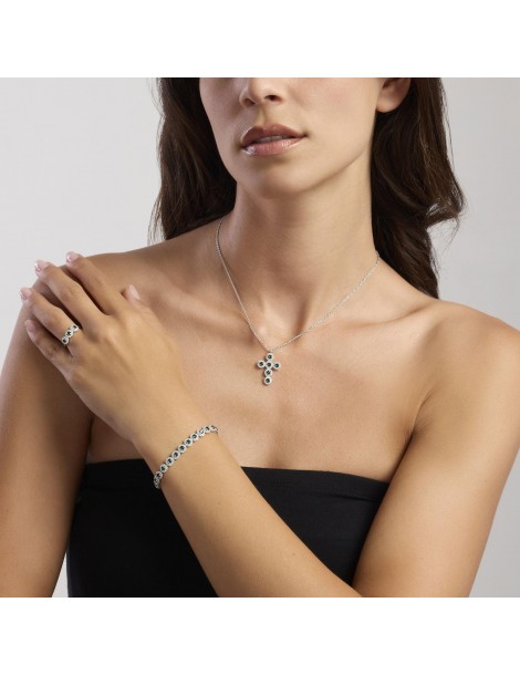 Mabina gioielli | Milanesienne | Bracciale in argento 925‰ con smeraldo sintetico e zirconi bianchi | 533824