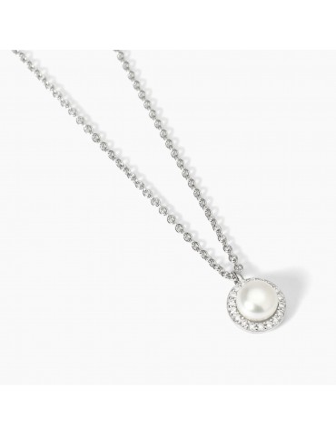 Mabina gioielli | Milanesienne | Collana in argento 925‰ con zirconi bianchi e perla coltivata | 553674