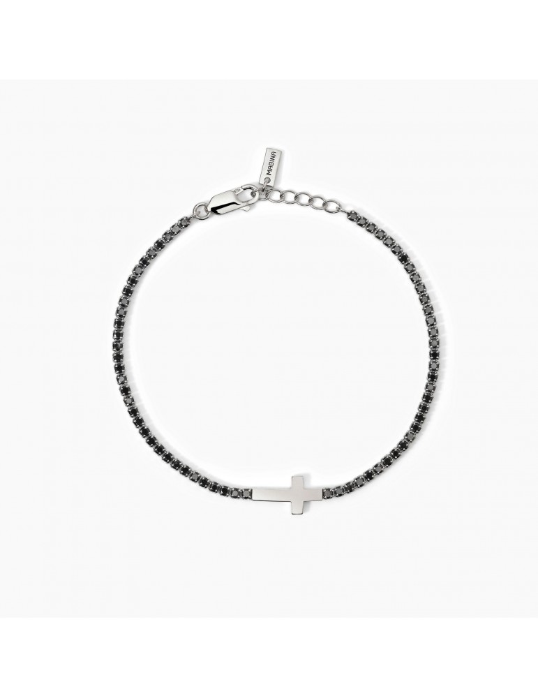 Mabina gioielli | Mystical | Bracciale tennis in argento 925‰ con zirconi neri e croce | 533820