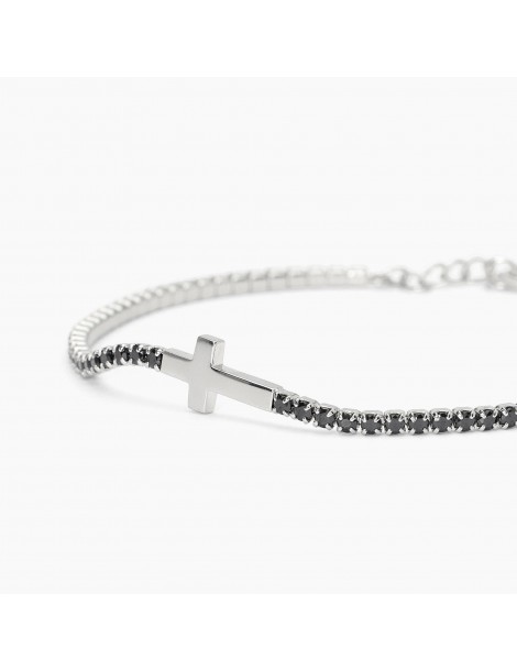 Mabina gioielli | Mystical | Bracciale tennis in argento 925‰ con zirconi neri e croce | 533820