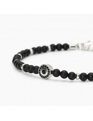 Mabina Gioielli | Beniamino | Bracciale in argento 925‰ con agata nera e zirconi neri | 533807