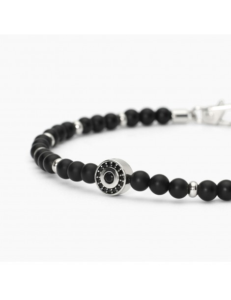 Mabina Gioielli | Beniamino | Bracciale in argento 925‰ con agata nera e zirconi neri | 533807