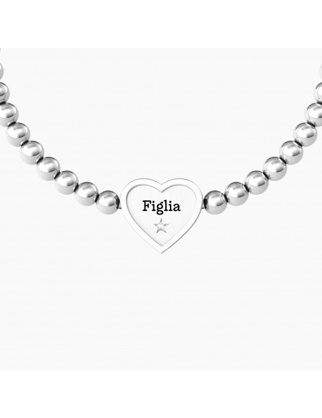 Kidult | Cuore | Figlia | Bracciale elastico in acciaio con ciondolo a cuore | 732212