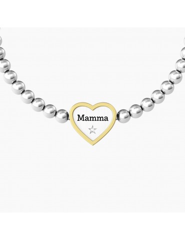 Kidult | Cuore | Mamma | Bracciale elastico in acciaio con ciondolo a cuore | 732211