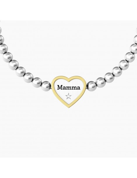 Kidult | Cuore | Mamma | Bracciale elastico in acciaio con ciondolo a cuore | 732211