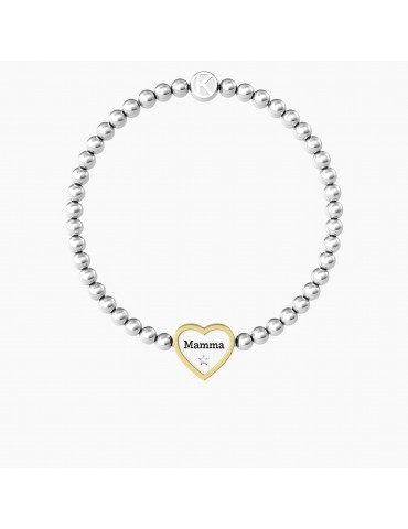 Kidult | Cuore | Mamma | Bracciale elastico in acciaio con ciondolo a cuore | 732211