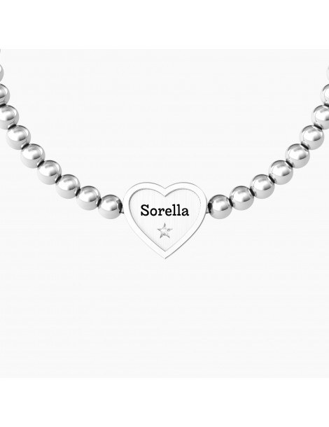 Kidult | Cuore | Sorella | Bracciale elastico in acciaio con ciondolo a cuore | 732213