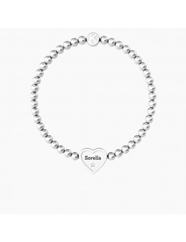 Kidult | Cuore | Sorella | Bracciale elastico in acciaio con ciondolo a cuore | 732213