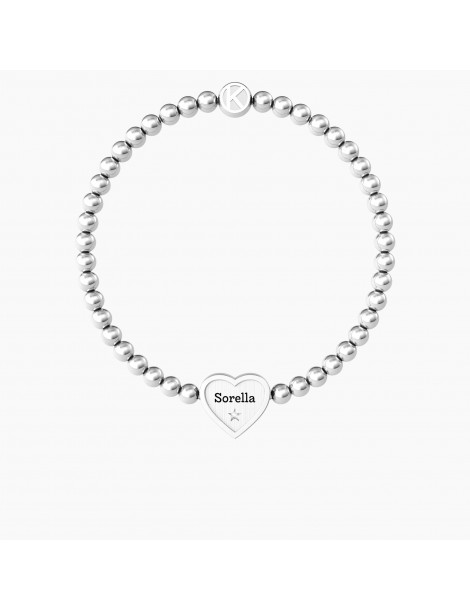 Kidult | Cuore | Sorella | Bracciale elastico in acciaio con ciondolo a cuore | 732213