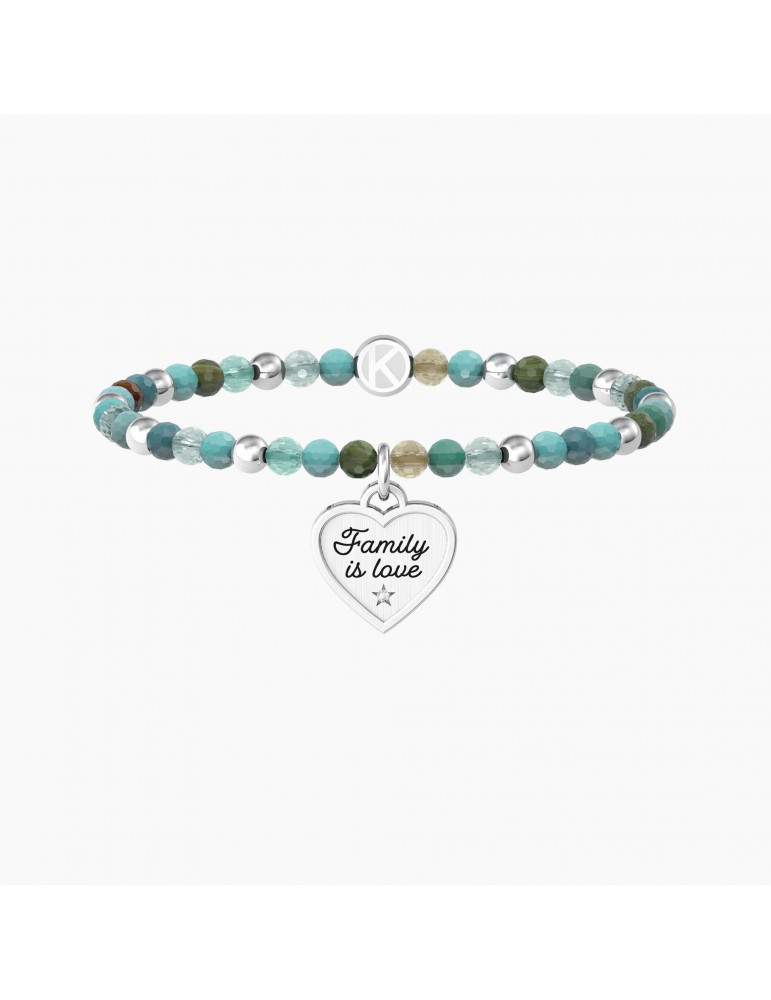 Kidult | Cuore | Family Is Love| Bracciale elastico con agata multicolor e ciondolo a cuore | 732216