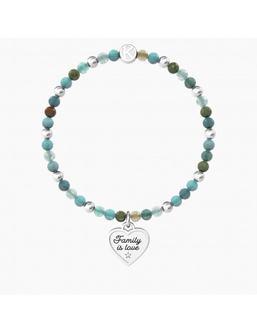 Kidult | Cuore | Family Is Love| Bracciale elastico con agata multicolor e ciondolo a cuore | 732216