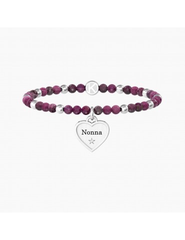 Kidult | Cuore | Nonna Ti Voglio Bene | Bracciale elastico con agata fucsia e ciondolo a cuore | 732217