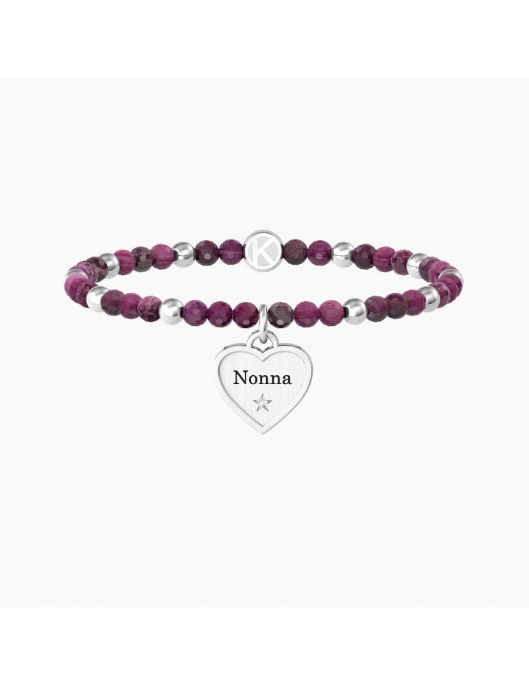 Kidult | Cuore | Nonna Ti Voglio Bene | Bracciale elastico con agata fucsia e ciondolo a cuore | 732217