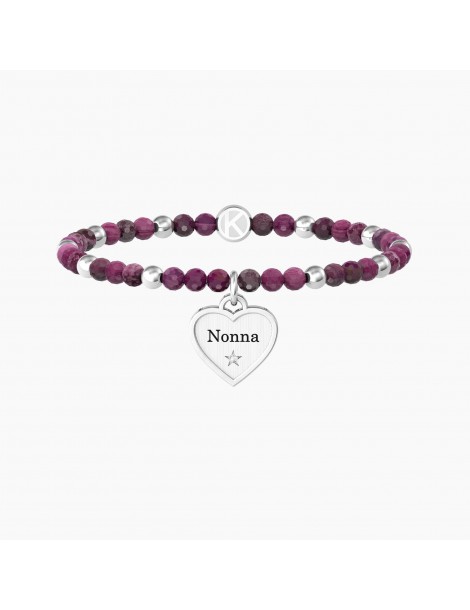 Kidult | Cuore | Nonna Ti Voglio Bene | Bracciale elastico con agata fucsia e ciondolo a cuore | 732217