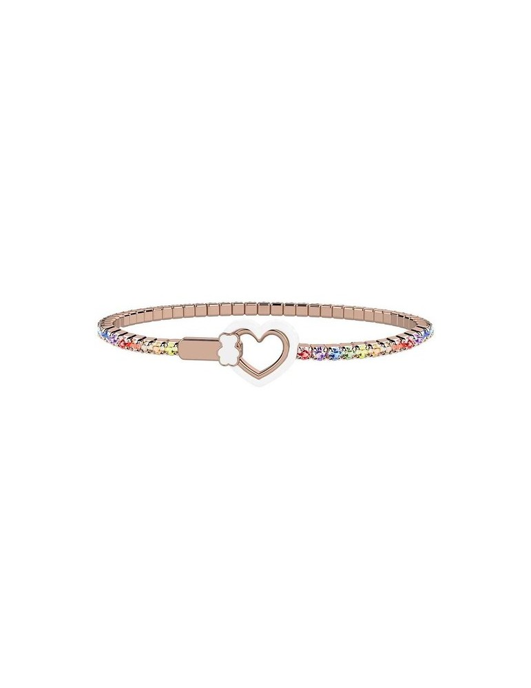 Nanan | Nanàn Bijou | Bracciale tennis in argento 925‰ rosato con cuore in smalto bianco e zirconi multicolor | NAN0401