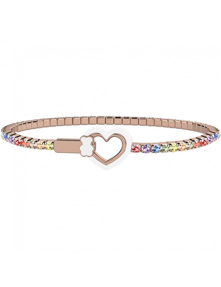 Nanan | Nanàn Bijou | Bracciale tennis in argento 925‰ rosato con cuore in smalto bianco e zirconi multicolor | NAN0404