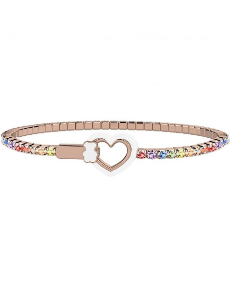 Nanan | Nanàn Bijou | Bracciale tennis in argento 925‰ rosato con cuore in smalto bianco e zirconi multicolor | NAN0404