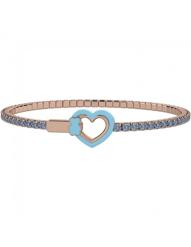 Nanan | Nanàn Bijou | Bracciale tennis in argento 925‰ rosato con cuore in smalto azzurro e zirconi azzurri | NAN0399