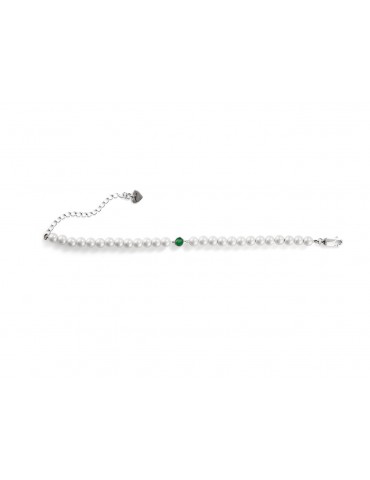 4US Paciotti | Bracciale in argento 925‰ con perle sintetiche e zircone verde | 4UBR6095W