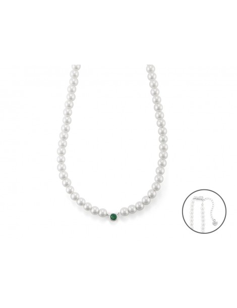 4US Paciotti | Collana in argento 925‰ con perle sintetiche e zircone verde | 4UCL6094W