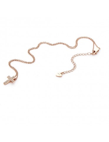4US Paciotti | Collana in argento 925‰ rosato con croce in pavè di zirconi bianchi | 4UCL4843W