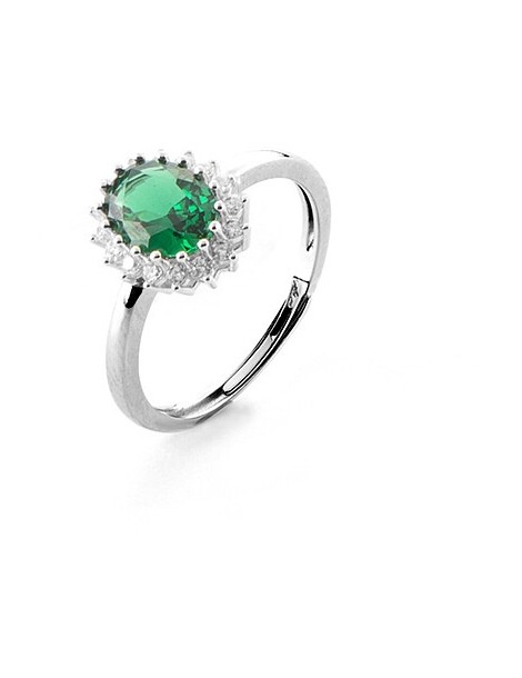 4US Paciotti | Anello in argento 925‰ con zirconi bianchi e zircone verde | 4UAN6059W