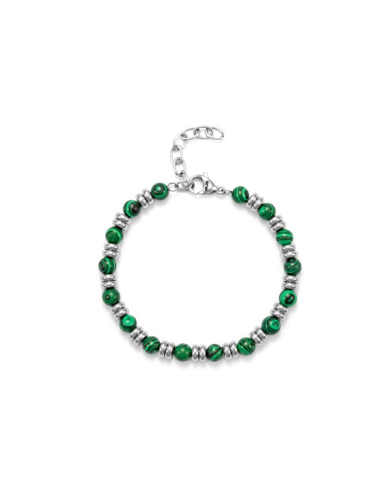 4US Paciotti | Bracciale con inserti acciaio e sfere di malachite | 4UBR5629