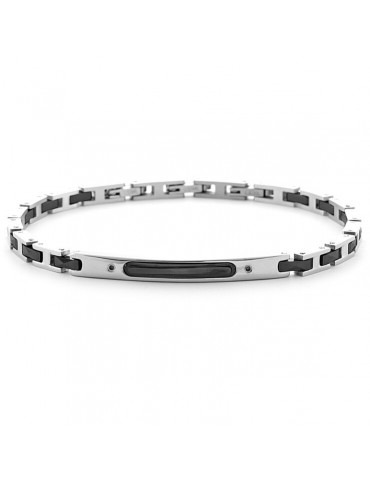 4US Paciotti | Bracciale in acciaio con targhetta e ceramica nera | 4UBR6165