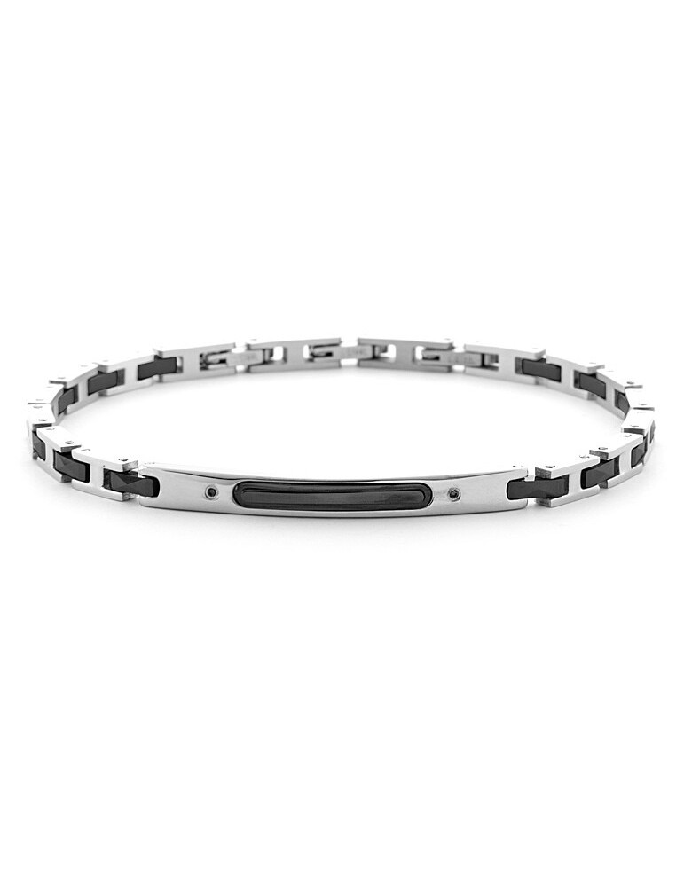 4US Paciotti | Bracciale in acciaio con targhetta e ceramica nera | 4UBR6165