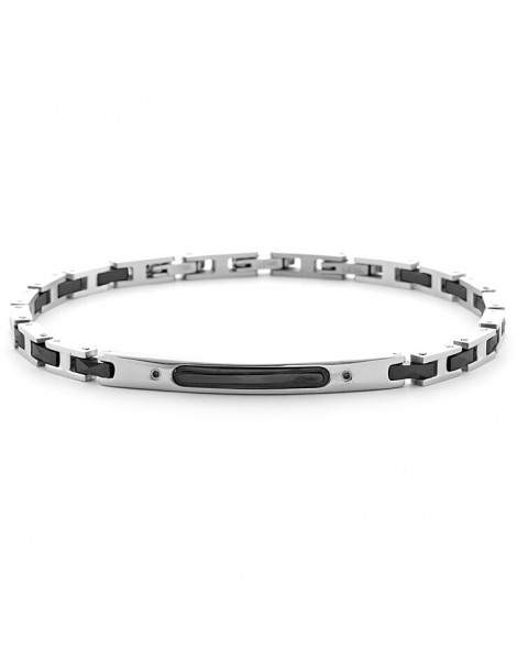 4US Paciotti | Bracciale in acciaio con targhetta e ceramica nera | 4UBR6165