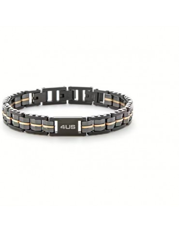 4US Paciotti | Bracciale in acciaio PVD nero e rosato con ceramica nera | 4UBR6183