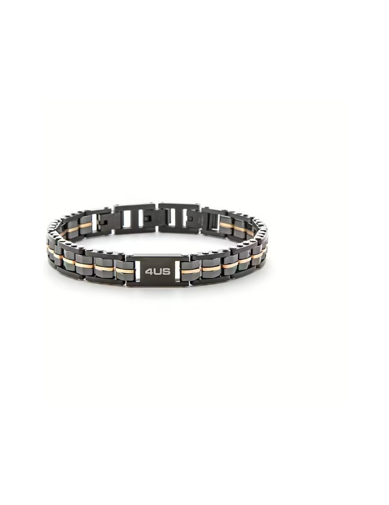 4US Paciotti | Bracciale in acciaio PVD nero e rosato con ceramica nera | 4UBR6183