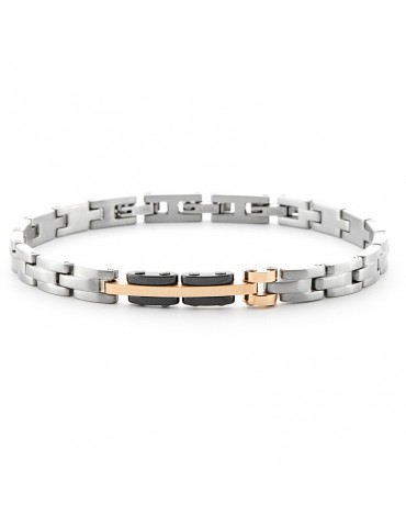 4US Paciotti | Bracciale in acciaio PVD rosa e ceramica nera | 4UBR6186