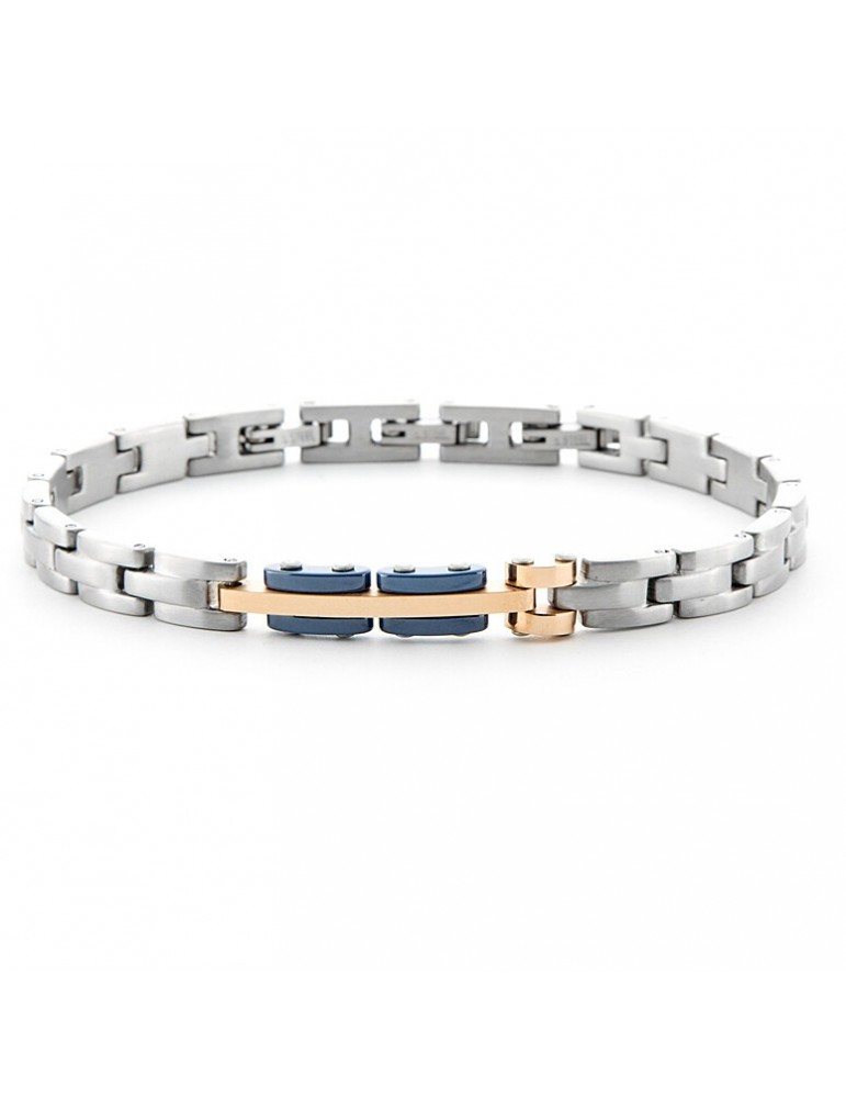 4US Paciotti | Bracciale in acciaio PVD rosa con ceramica blu | 4UBR6187