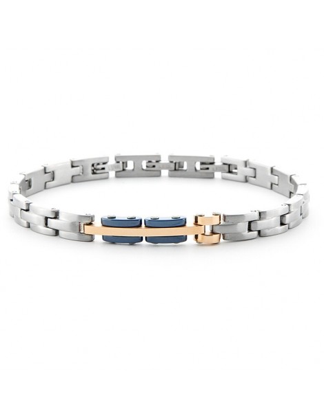 4US Paciotti | Bracciale in acciaio PVD rosa con ceramica blu | 4UBR6187